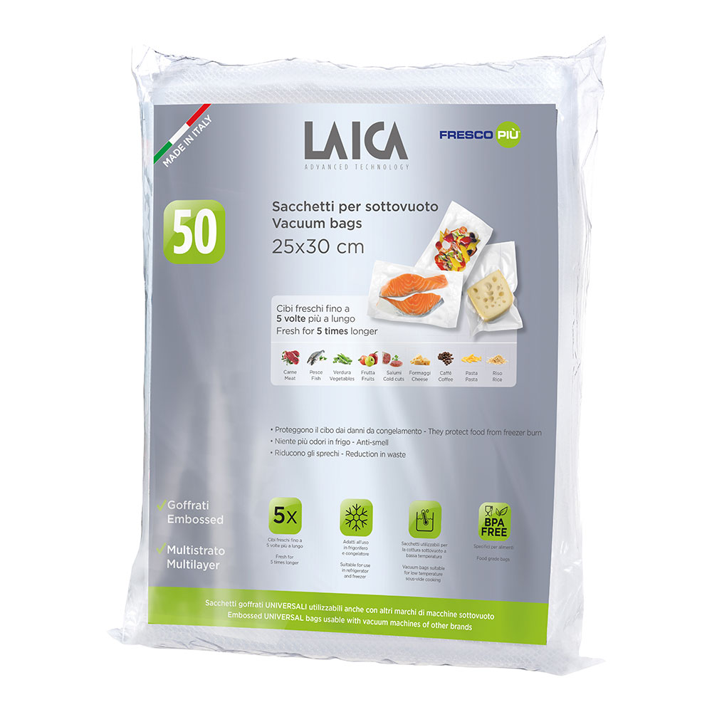 PAQUETE DE 50 BOLSAS PARA ENVASAR AL VACÍO 25 x 30 cm