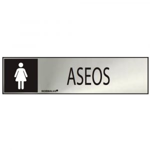 CARTEL INFORMATIVO "ASEOS" MUJER (INOX ADHESIVO 0.8mm) 5x20cm NORMALUZ