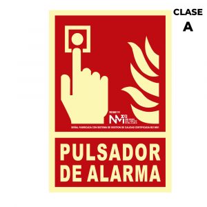 CARTEL DE EXTINCIÓN "PULSADOR DE ALARMA" CLASE A (PCV 1mm)  21x30cm NORMALUZ