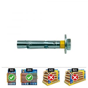 ANCLAJE DYNABOLT TORNILLO ZINCADO M6 Ø8 x 60 mm, CAJA 30 uds