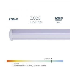 REGLETA LED 36 w 6.400 k LUZ FRIA 3.820 lm 120 x 4,6 x 5,1 cm
