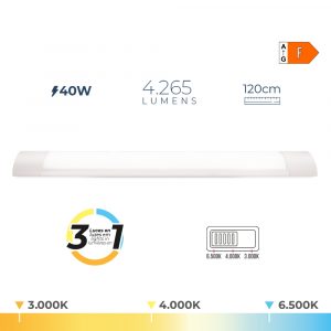 REGLETA LED 40 W TEMPERATURA DE LUZ VARIABLE  6500 K / 4000 K / 3000 K, 3CCT, 4265 lm, 120 x 2,6 x 7,4 cm