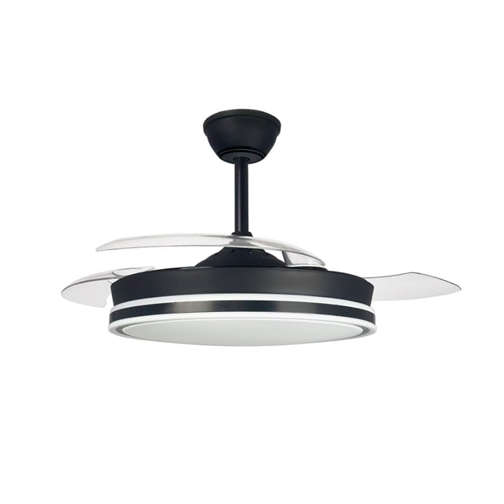 VENTILADOR DE TECHO LED 3CCT ASPAS RETRÁCTILES SUPERECO MINI 39 W 3822 lm NEGRO, ASPAS Ø92 cm, PLAFÓN Ø39 cm, ALTURA 32 - 42 cm