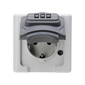 BASE FIJA 2P+T TIPO F SUPERFICIE GRIS 16A 250V~  CON CERRADURA DE COMBINACIÓN