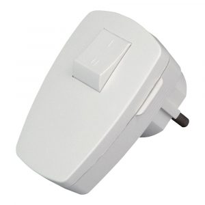 CLAVIJA 2P+T ANGULAR BLANCA CON INTERRUPTOR 3x1,5mm² 16A. KOPP