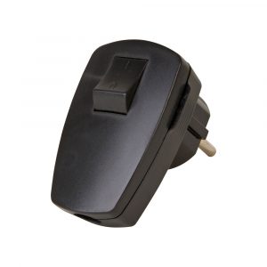 CLAVIJA 2P+T ANGULAR NEGRA CON INTERRUPTOR 3x1,5mm² 16A. KOPP