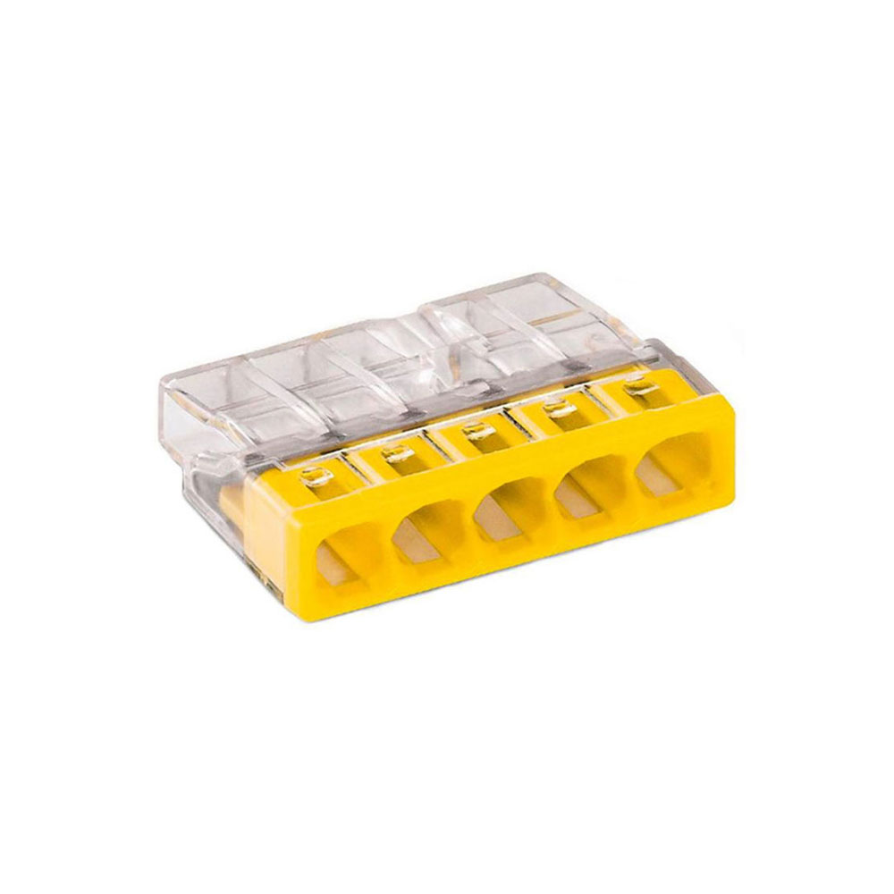 CONECTOR RÁPIDO 5 VIAS, Ø MÁXIMO 2,5 mm², TRANSPARENTE / AMARILLA