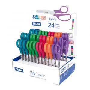 TIJERAS ESCOLARES BASIC 13,3 cm COLORES SURTIDOS, EXPOSITOR 24 uds
