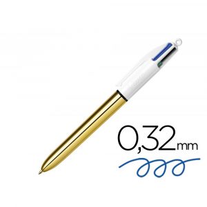 BOLIGRAFO 4 COLORES PUNTA DE 1 mm CUERPO DORADO