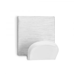 COLGADOR ADHESIVO BLANCO CON BASE ADE ACERO INOXIDABLE (BLISTER 2 uds)