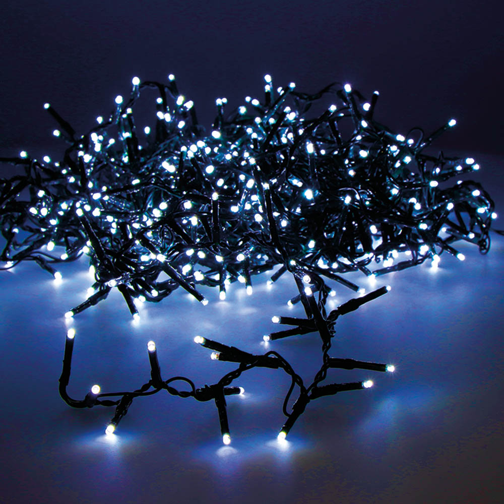 GUIRNALDA LED COMPACT 500 LEDS PARPADEANTE EXTERIOR AZUL CABLE VERDE 16 m