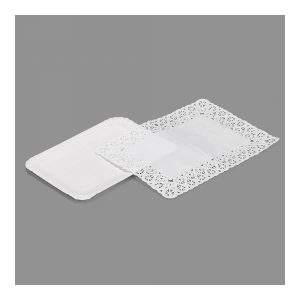 BANDEJA RECTANGULAR CON BLONDA COLOR BLANCO 14 x 21 cm, 4 uds