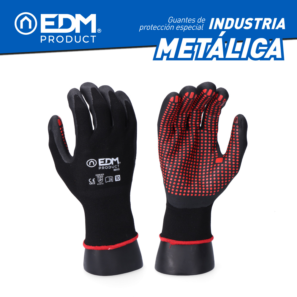 GUANTE NAILON / LICRA PALMA NITRILO PARA METALÚRGIA, T-08