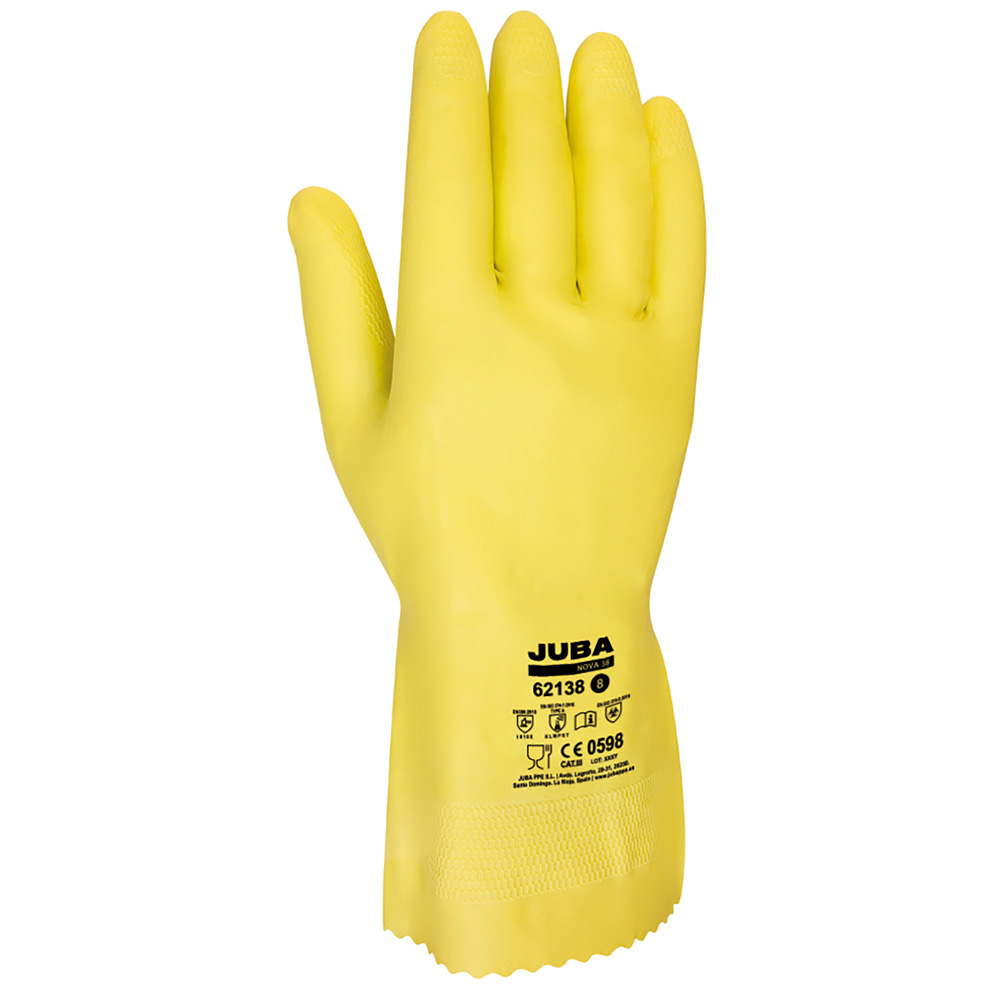GUANTE LÁTEX FLOCADO INTERIOR ALGODÓN, PARA QUÍMICOS, AMARILLO, T-07