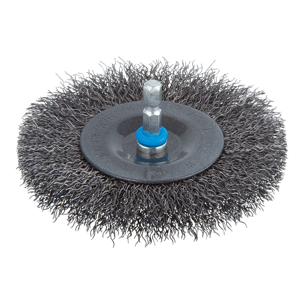 CEPILLO DE DISCO DE ALAMBRE DE ACERO VÁSTAGO HEXAGONAL Ø100 x 10 mm