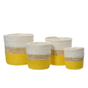 CUBRE MACETERO TRICOLOR DE CUERDA DE PAPEL 4 PIEZAS
