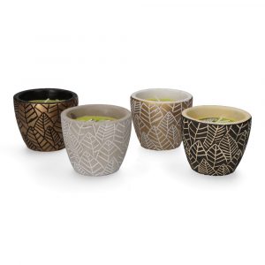 VELA CITRONELA DE TERRACOTA "HOJAS" COLORES SURTIDOS