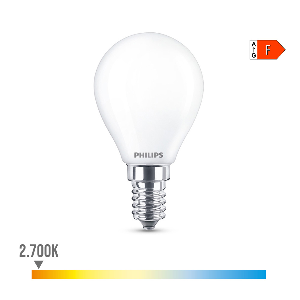 BOMBILLA ESFERICA LED E14 4,3 w 470 lm 2700 k LUZ CALIDA Ø4,5 x 8,2 cm